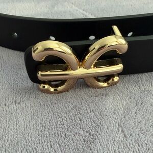 EXPRESS Monogram Black Belt with Gold Buckle - Size Small - Excellent Condition